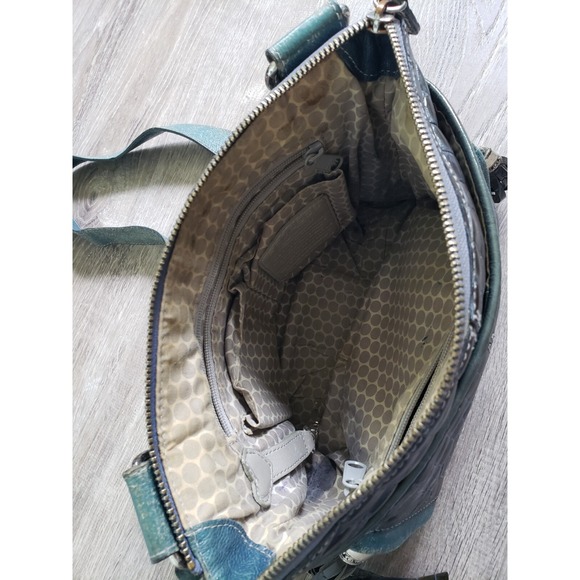 Brighton Leather Purse Crossbody Blue Patent Embossed Crocodile Bag Charm Tassel - Picture 9 of 13